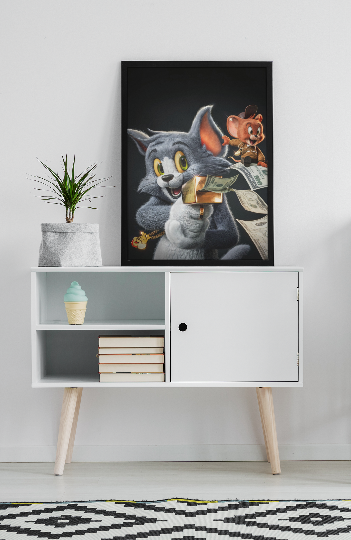 3D Tom and Jerry Inspired Acrylic Wall Art A3 Black Frame Poster