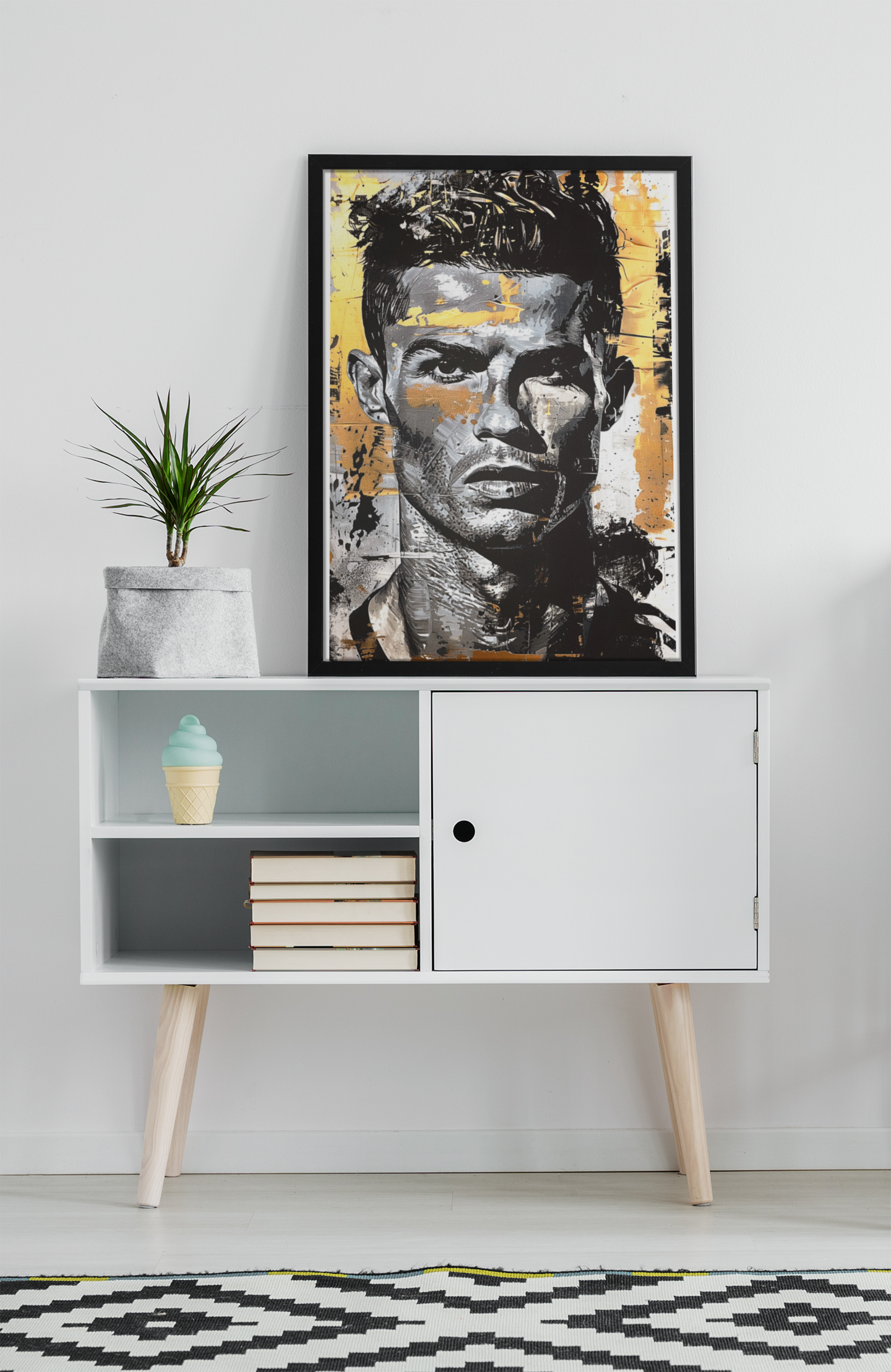 Football Icon Portrait Acrylic Wall Art A3 Black Frame Poster