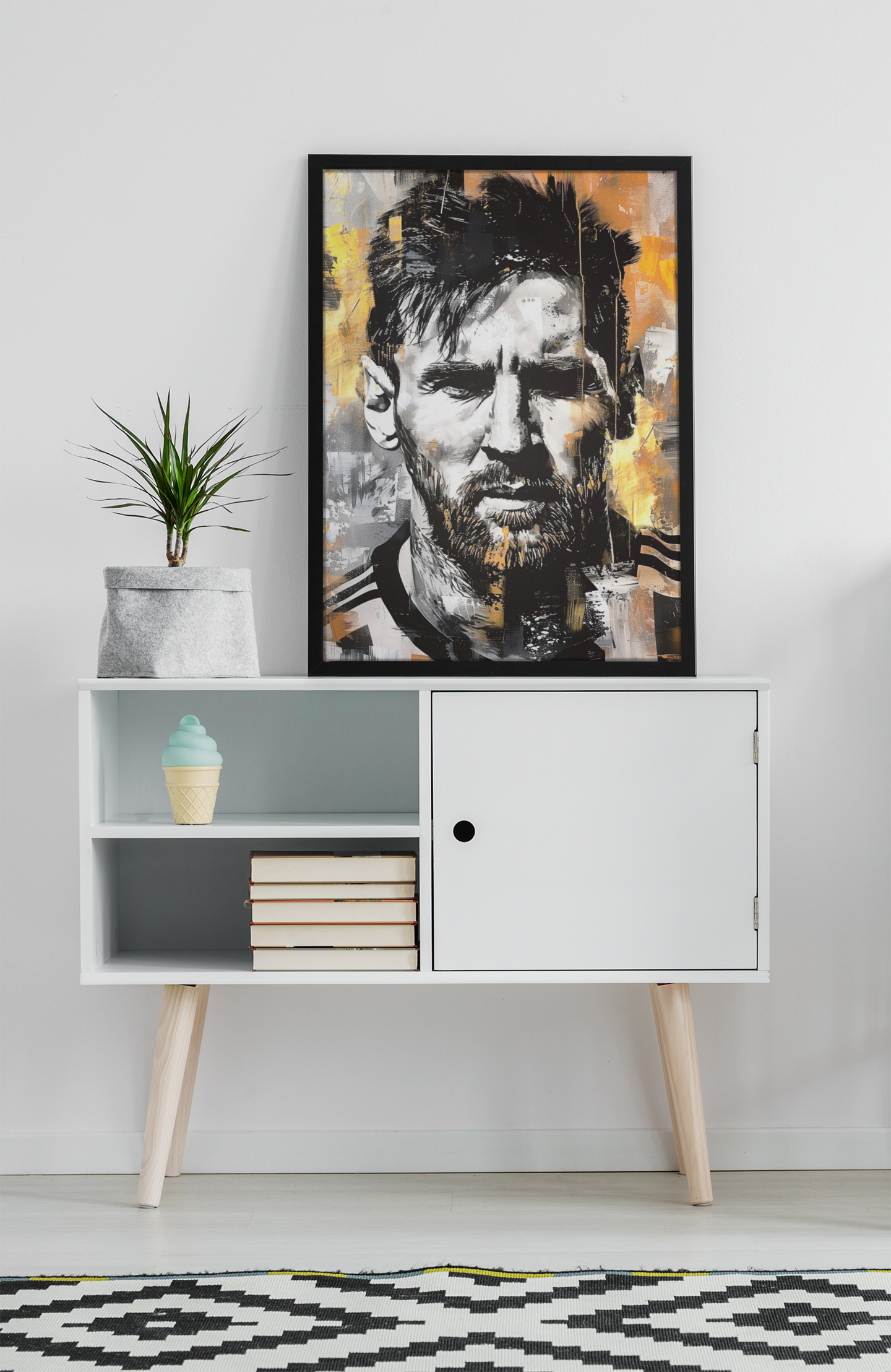 Football Legend Portrait Acrylic Wall Art A3 Black Frame Poster