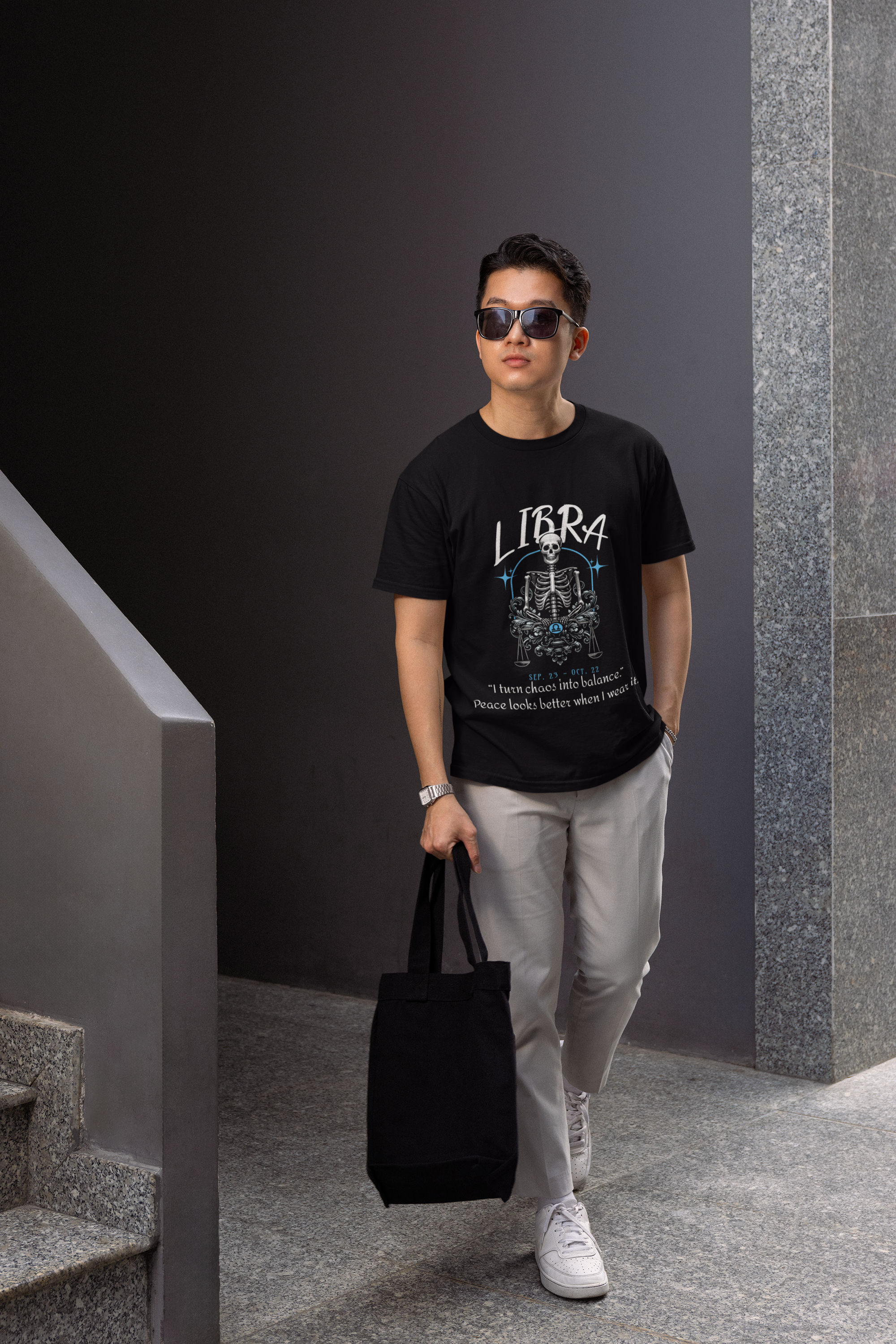Libra Zodiac T-Shirt – Balance Seeker Astrology Tee with Skeleton Graphic
