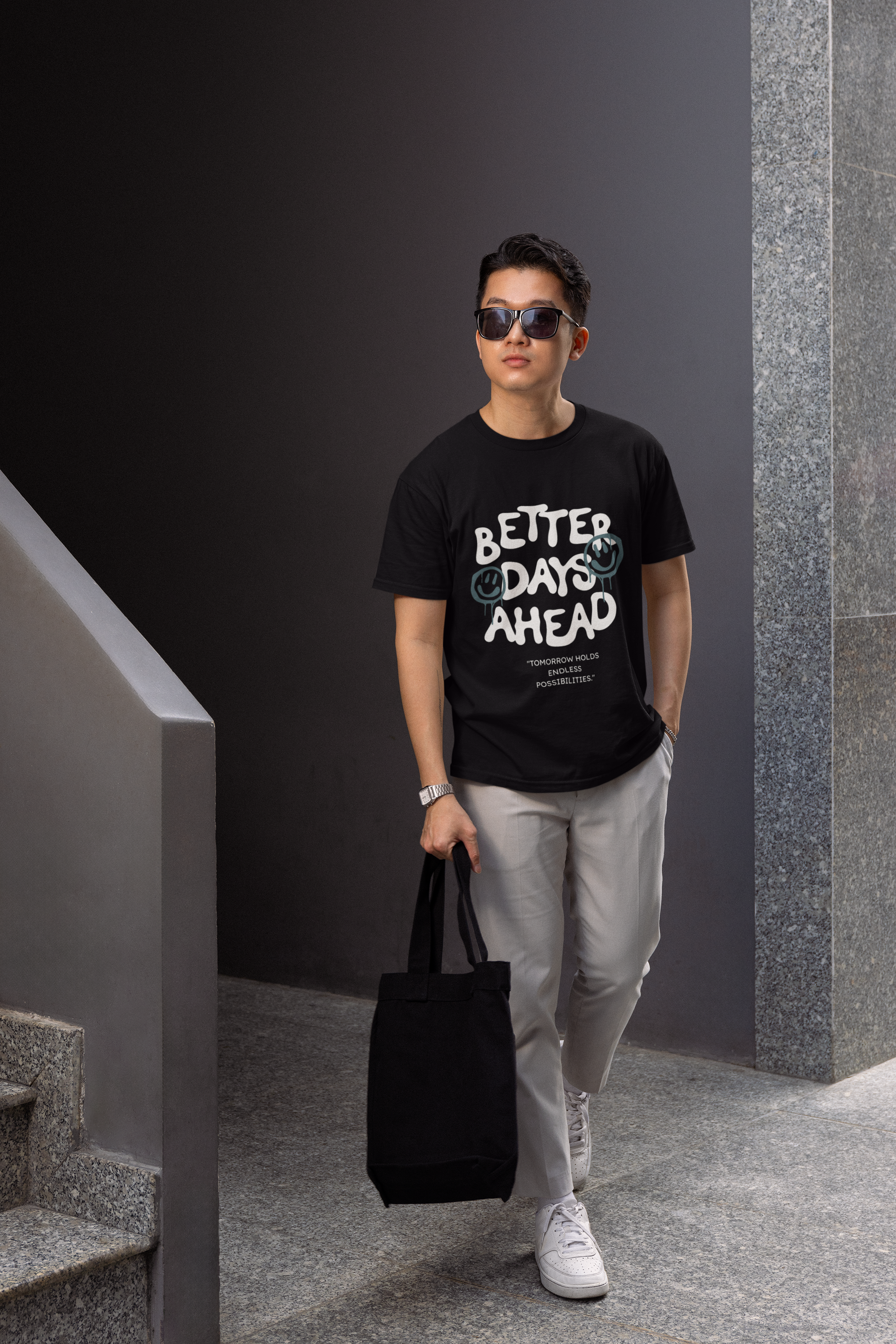 Better Days Ahead – Motivational Quote T-Shirt with Graffiti Smileys