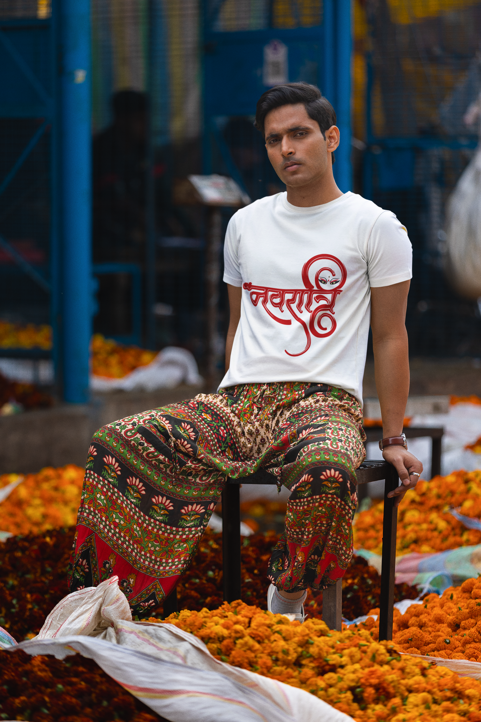 Navratri Script Art T-Shirt – Divine Feminine in Typography