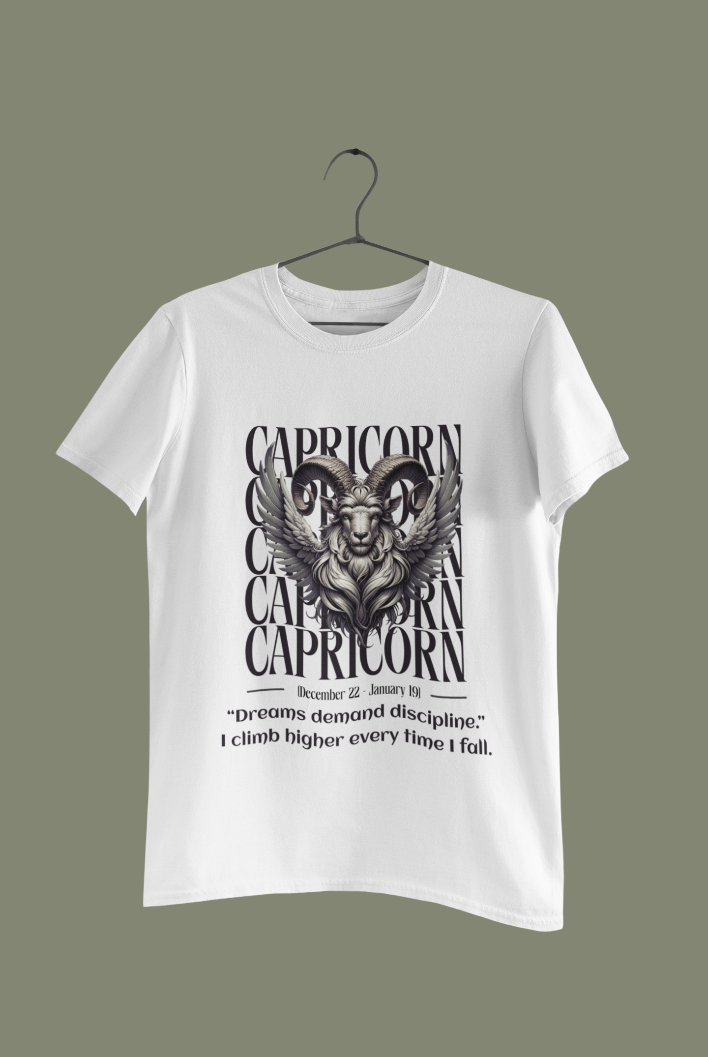 Capricorn Zodiac T-Shirt – Ambitious Goat Graphic Tee with Discipline & Strength Quote
