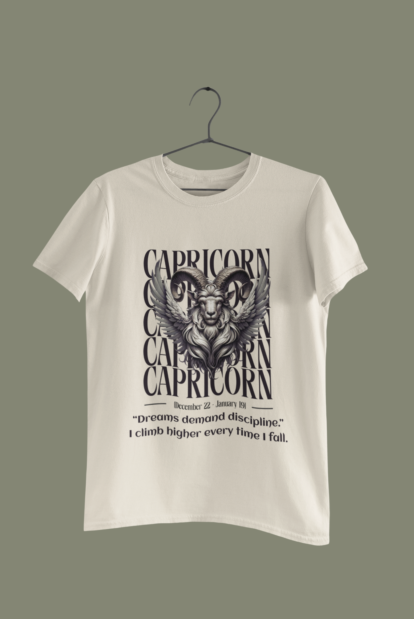 Capricorn Zodiac T-Shirt – Ambitious Goat Graphic Tee with Discipline & Strength Quote